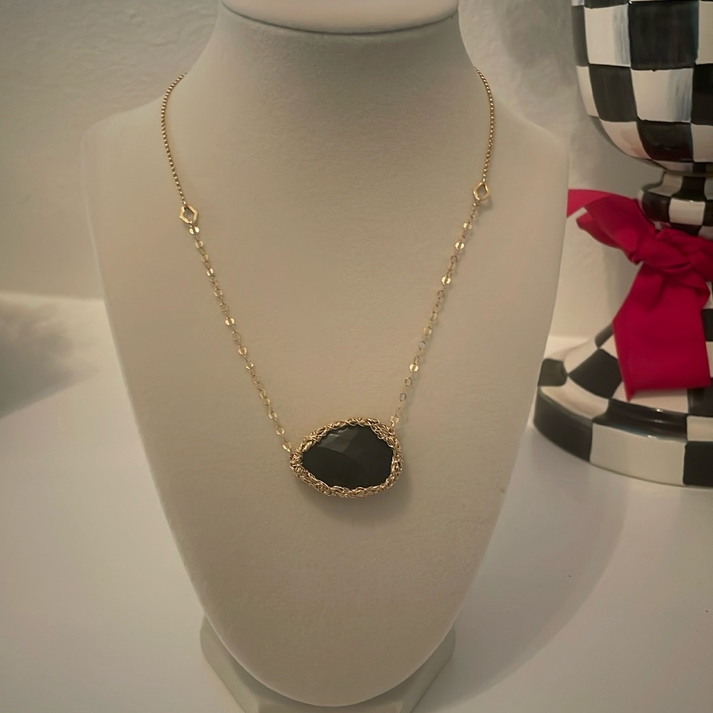 Black crystal necklace; 14k gold plated